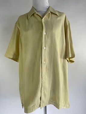 Tommy Bahama Silk Button Front Shirt Pale Yellow Short Sleeve Relaxed Fit M/M